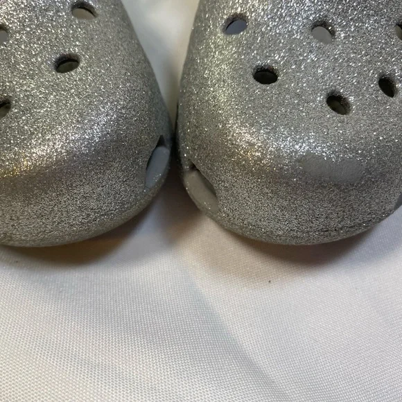 Crocs girls silver glitter sandals shoes double ankle straps Sz 13 - Picture 2 of 9